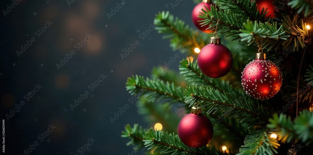 Fototapeta premium A festive Christmas tree with ornaments and lights, winter, Christmas tree, decorations