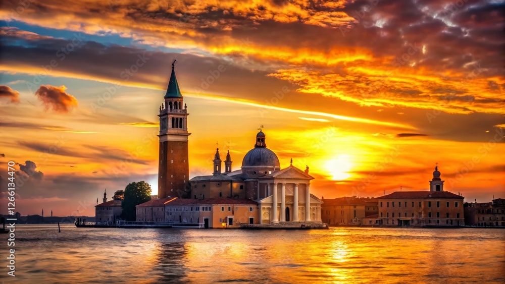 Venetian Sunset: Bell Tower of San Pietro Martire Church Venetian Sunset: Bell Tower of San Pietro Martire Church