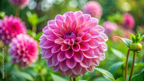 Venetian Pink Dahlia Bloom in Summer Garden - Candid Close-Up