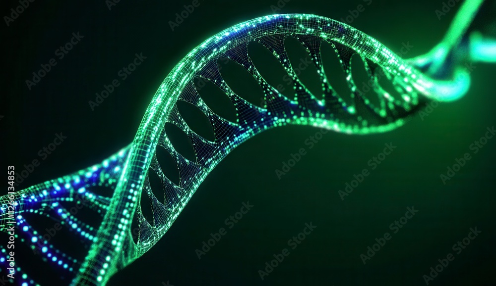 Glowing Green Blue Dna Double Helix 3d Rendering Glowing Green Blue Dna Double Helix 3d Rendering