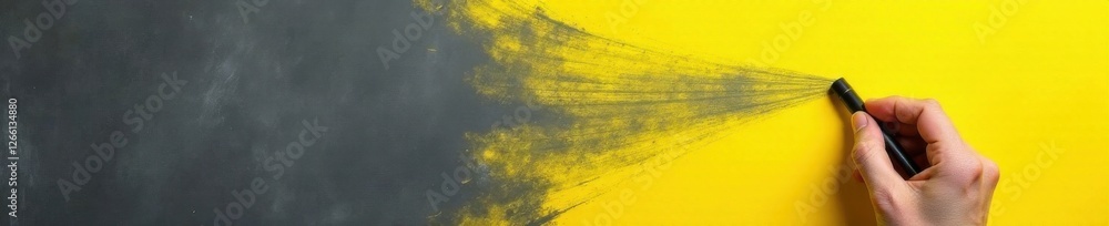 A large piece of black chalk used to write on a bright yellow blackboard against a dark gray background, drawing, markers A large piece of black chalk used to write on a bright yellow blackboard against a dark gray background, drawing, markers