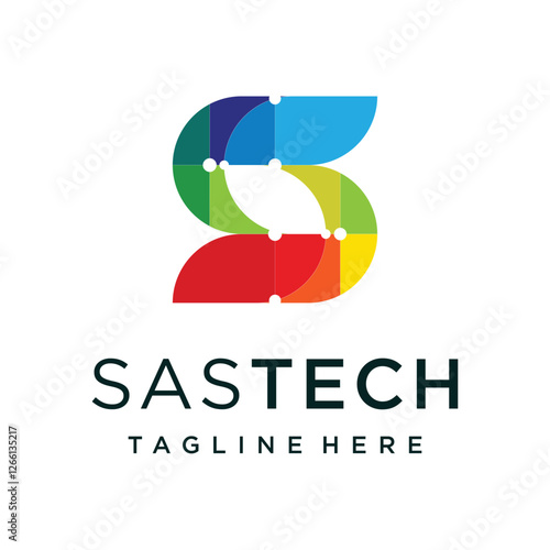 Initial letter s with overlapping colors, business and technology logo design vector.