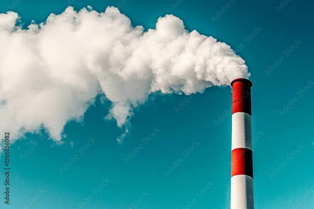 At sunrise, parallel columns of smoke emanate from the industrial food factory At sunrise, parallel columns of smoke emanate from the industrial food factory