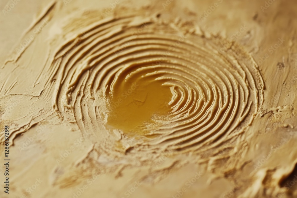 Swirled peanut butter texture with a small pool of oil Swirled peanut butter texture with a small pool of oil