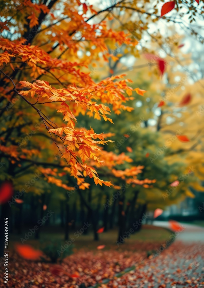 Beautiful autumn landscape with colorful foliage in the park falling leaves natural background bokeh red bokeh abstract background glow design light texture effect sparkle Beautiful autumn landscape with colorful foliage in the park falling leaves natural background bokeh red bokeh abstract background glow design light texture effect sparkle