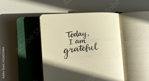 Gratitude journal page with handwritten inspirational message in soft natural light photo