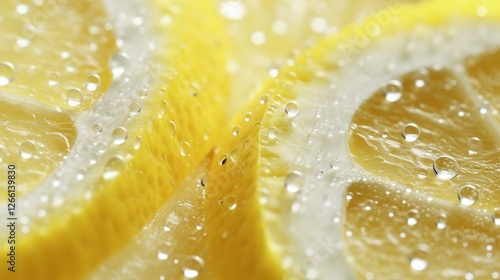 Vivid water drops glisten on fresh lemons, creating a refreshing and vibrant visual feast that stimulates the senses. photo