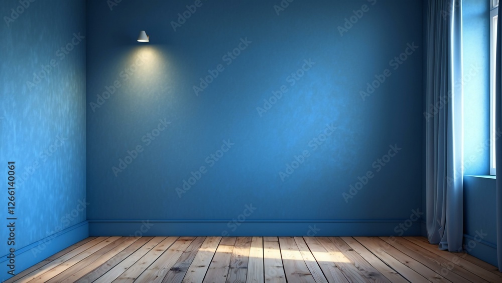 Dark blue wall in an empty room with a wooden floor Dark blue wall in an empty room with a wooden floor
