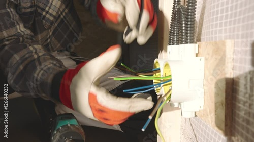 Skilled Electrician Performs Wiring Installation in Home Renovation Project