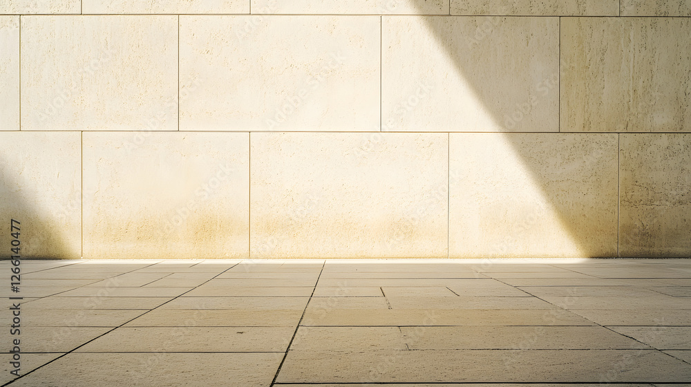 Fototapeta premium Warm Light Casts Soft Shadows on Smooth Beige Wall