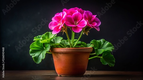 Wallpaper Mural Vibrant Pink Geranium Close-Up, Homegrown Potted Plant on Black Torontodigital.ca