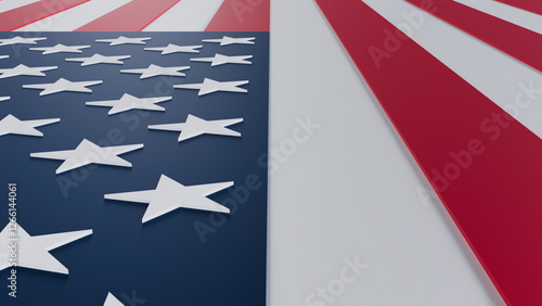 A dynamic perspective of the United States flag, with diagonal lines creating a sense of movement and energy. The bold colors and iconic design are perfect for patriotic and contemporary projects.