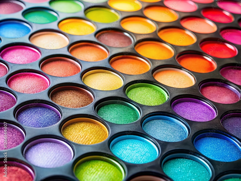 Vibrant Rainbow Eyeshadow Palette Close-up on White Background Vibrant Rainbow Eyeshadow Palette Close-up on White Background