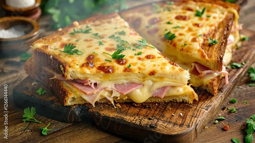 A hot sandwich with gooey melted cheese and savory ham, Ai Generated.