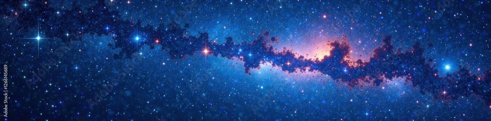 Naklejka premium Celestial canvas with twinkling stars and vibrant galaxies against a deep blue night sky, universe, galaxy