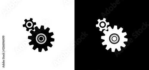 Black and white circle cogwheels set vector graphic. Gears set illustration to use for technology, business, mechanics, engineering projects. 