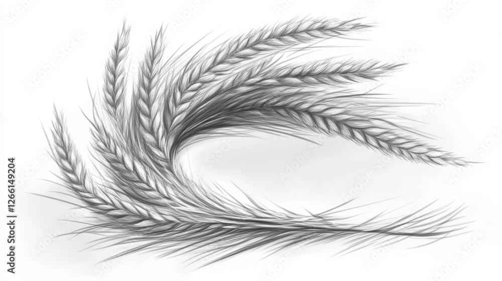 Obraz premium Elegant Black and White Sketch of Wheat Stalks Flowing Gracefully