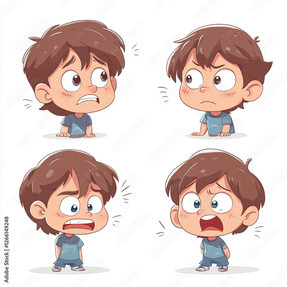 Whimsical Cartoon Boy Expressions: Cute Child Illustrations with Vibrant Colors and Emotional Depth Whimsical Cartoon Boy Expressions: Cute Child Illustrations with Vibrant Colors and Emotional Depth