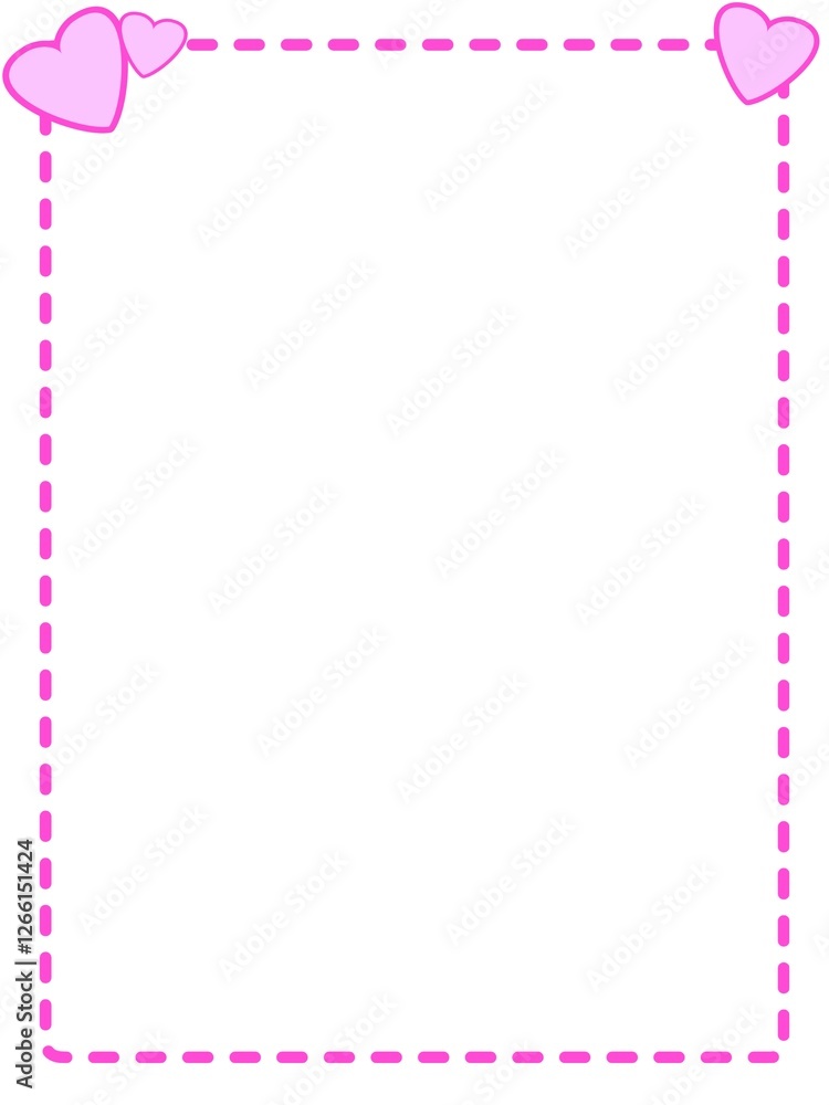 Pink dashed line frame with heart on white background Pink dashed line frame with heart on white background
