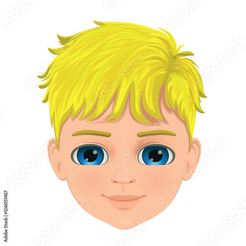 face of boy with blond hair and blue eyes