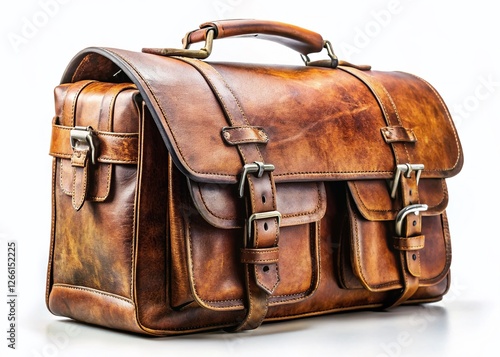 Wallpaper Mural Vintage Brown Leather Satchel Bag Isolated on White Background - Stock Photo Torontodigital.ca