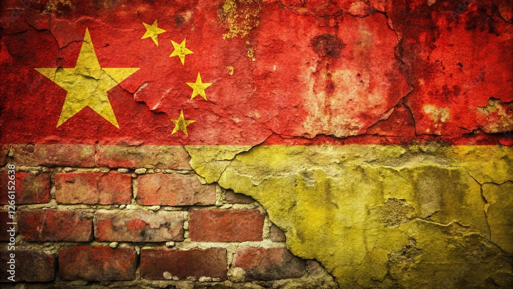 Obraz premium Vintage China Flag Abstract Stone Wall Texture Background Pattern