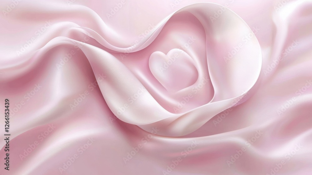 Obraz premium Soft Pink Satin Fabric with Heart Shape in a Romantic Setting