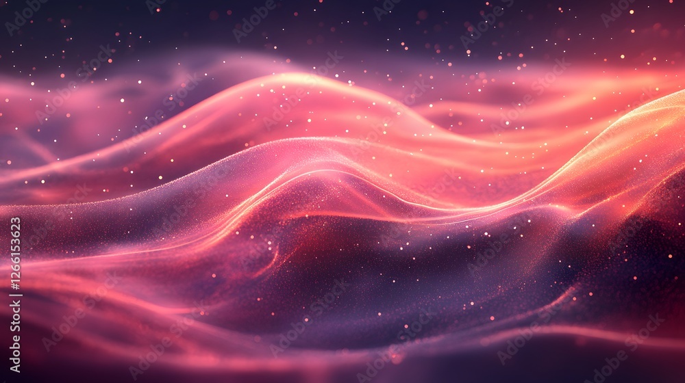 Fototapeta premium Dreamy ethereal waves glowing in pink and gold sparkling with cosmic dust