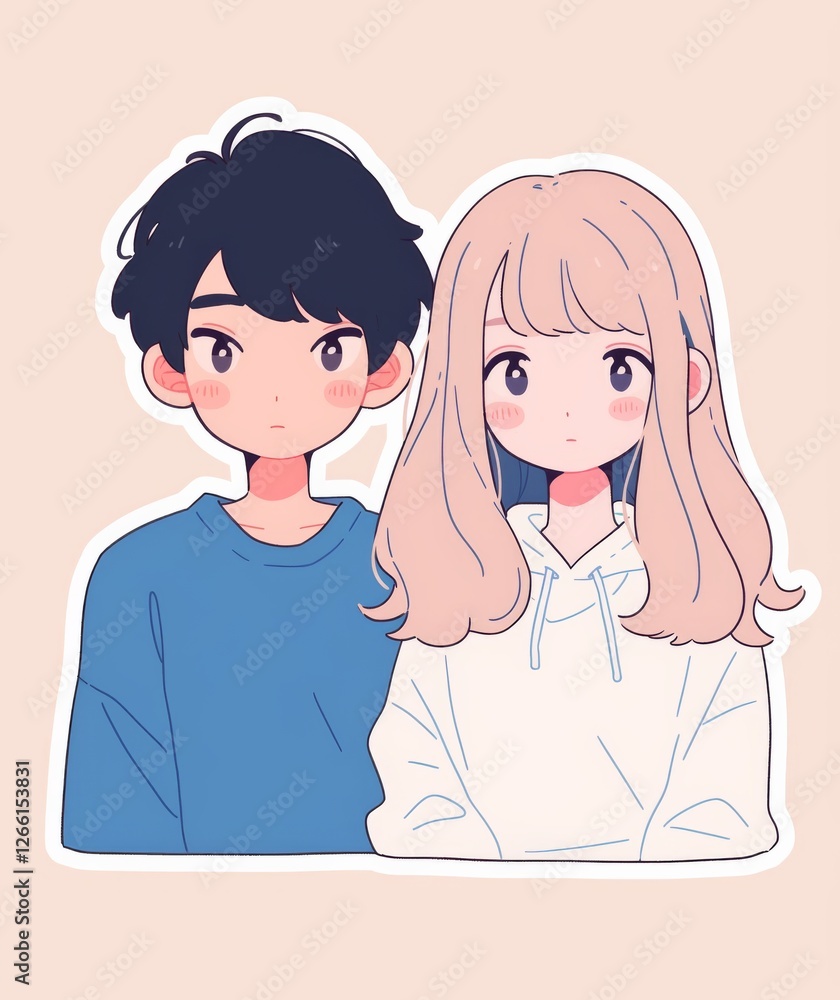 a man with black hair in a blue t-shirt and a woman with blonde hair wearing a white sweatshirt a man with black hair in a blue t-shirt and a woman with blonde hair wearing a white sweatshirt