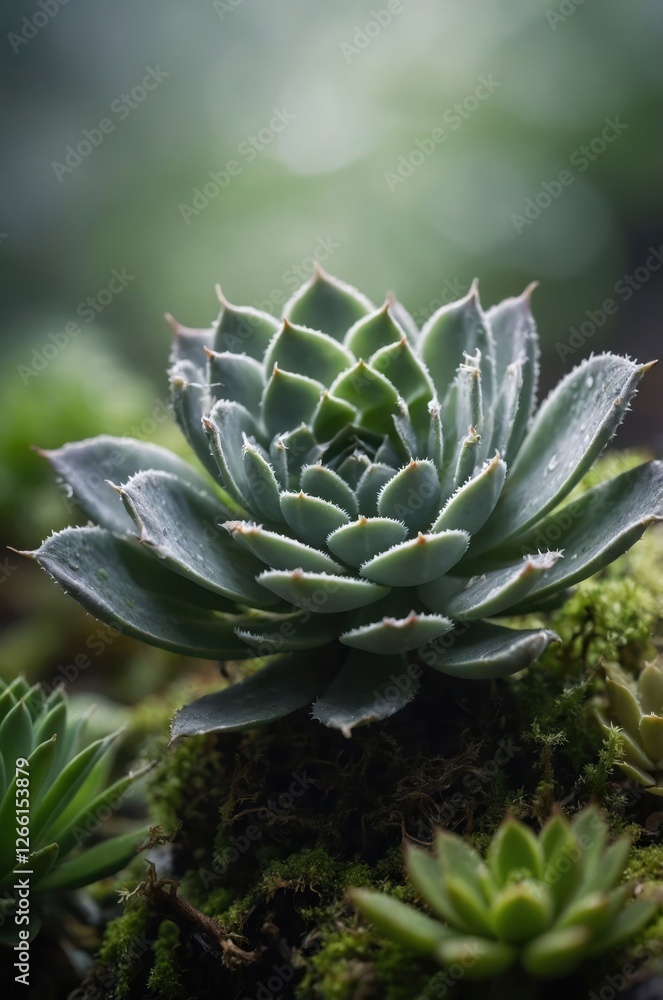 A close-up of a succulent plant amidst soft, blurred greenery. A close-up of a succulent plant amidst soft, blurred greenery.
