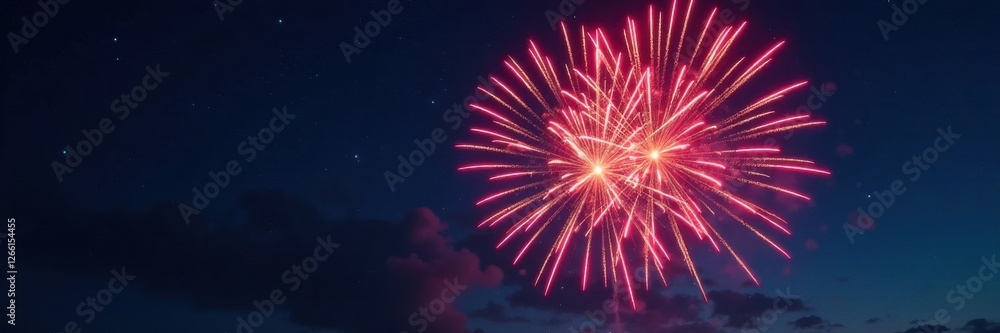 Fototapeta premium Colorful Firework Shape Burst in Dark Night Sky , sky, night, firework