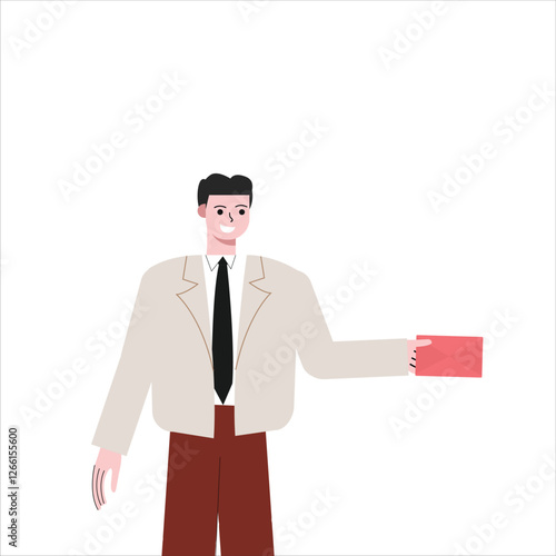 Business man sending an email. Male worker holding a letter. Worker who wants to send a message. Flat design vector illustration isolated on white background