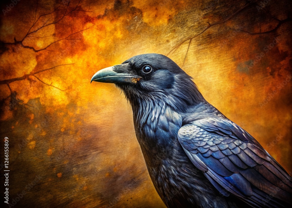 Fototapeta premium Vintage Grunge Raven Background: Dark Moody Texture Stock Photo