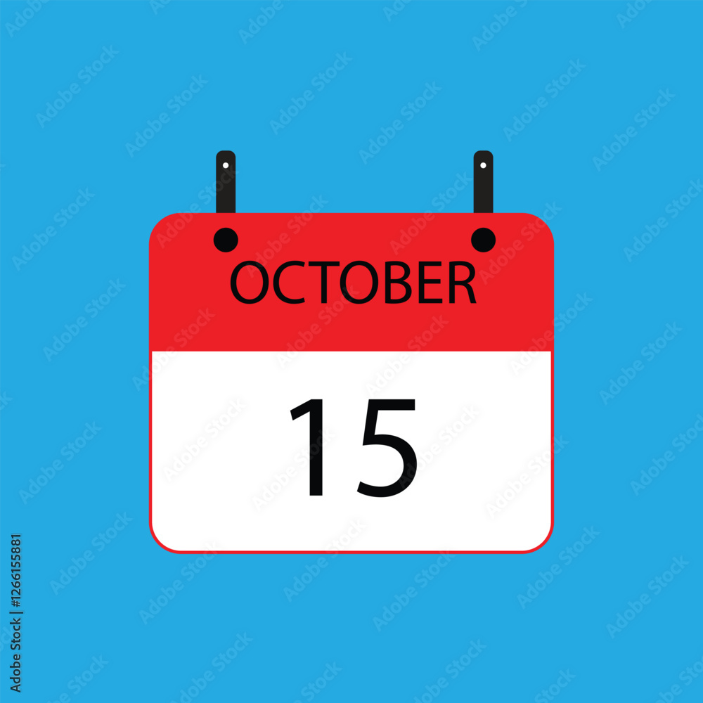 Calendar icon with date october 15 on blue background. Vector schedule symbol. Calendar icon with date october 15 on blue background. Vector schedule symbol.