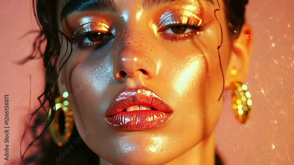 a close-up of a person's ear adorned with a large, gold, leaf-shaped earring a close-up of a person's ear adorned with a large, gold, leaf-shaped earring