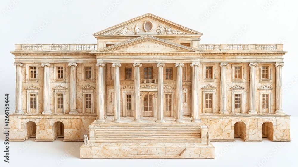 Obraz premium Intricate Architectural Model of Classic Building Showcasing Detailed Design in Cream and Beige Tones