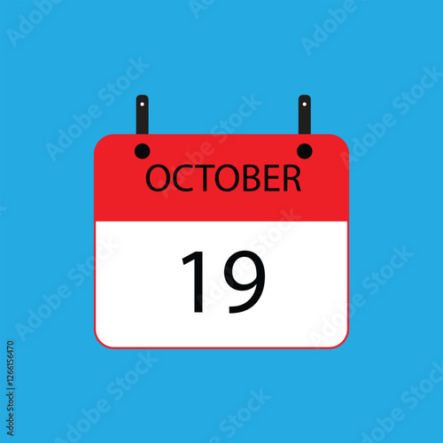 Calendar icon with date october 19 on blue background. Vector schedule symbol.