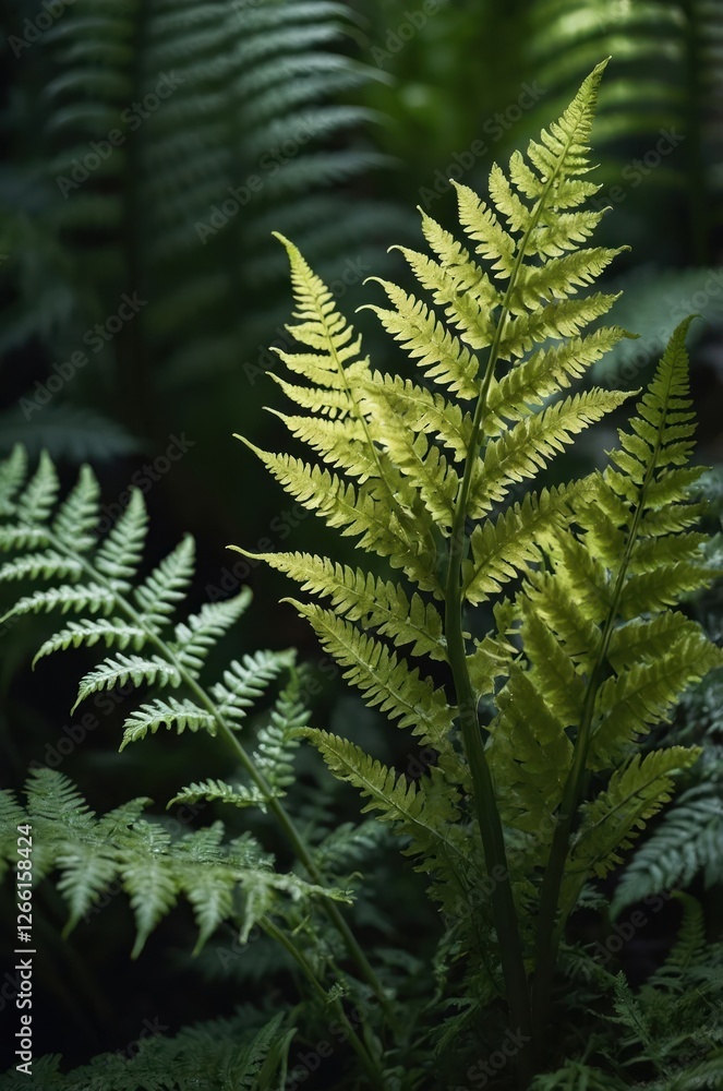 Lush green ferns in a shaded environment, showcasing nature's intricate patterns. Lush green ferns in a shaded environment, showcasing nature's intricate patterns.