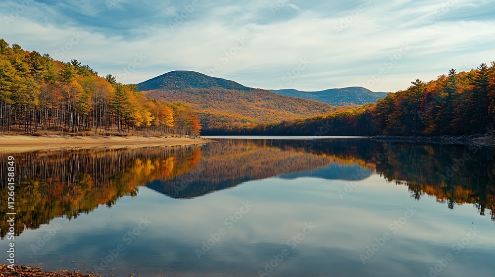 Autumnal Serenity: A Picturesque Lake Reflecting Colorful Fall Foliage and Majestic Mountains Autumnal Serenity: A Picturesque Lake Reflecting Colorful Fall Foliage and Majestic Mountains