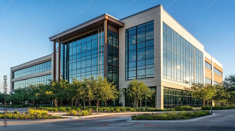 Obraz premium Modern Office Building With Extensive Glass Facade