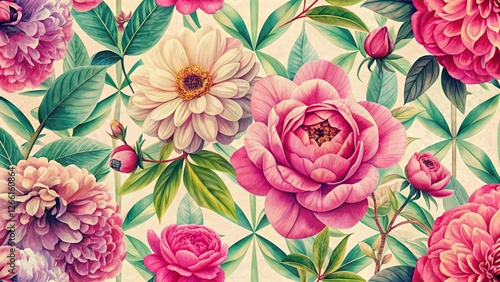 Wallpaper Mural Vintage Pink Floral Geometric Print: Modern Botanical Fashion Design Template Torontodigital.ca