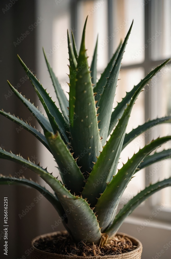 A close-up of a spiky green plant in a pot, showcasing its vibrant, textured leaves. A close-up of a spiky green plant in a pot, showcasing its vibrant, textured leaves.
