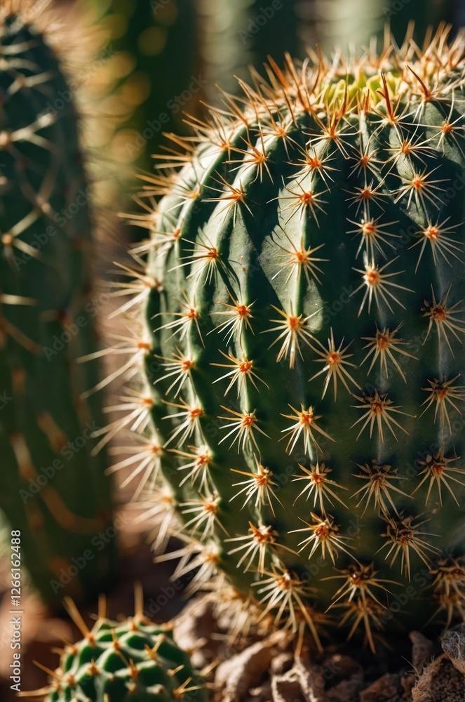 Close-up of a spiky cactus highlighting its texture and intricate details. Close-up of a spiky cactus highlighting its texture and intricate details.