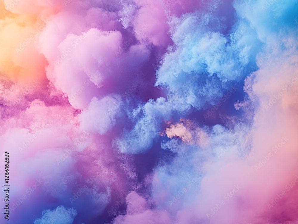 Naklejka premium Dreamy pastel cloudscape, Soft gradients of color create a serene atmosphere