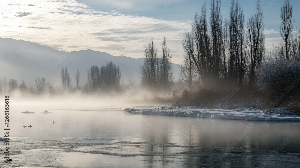 A quiet winter morning at Dal Lake, where the mist-covered water and snow-dusted trees create a tranquil scene against the Himalayan peaks. A quiet winter morning at Dal Lake, where the mist-covered water and snow-dusted trees create a tranquil scene against the Himalayan peaks.