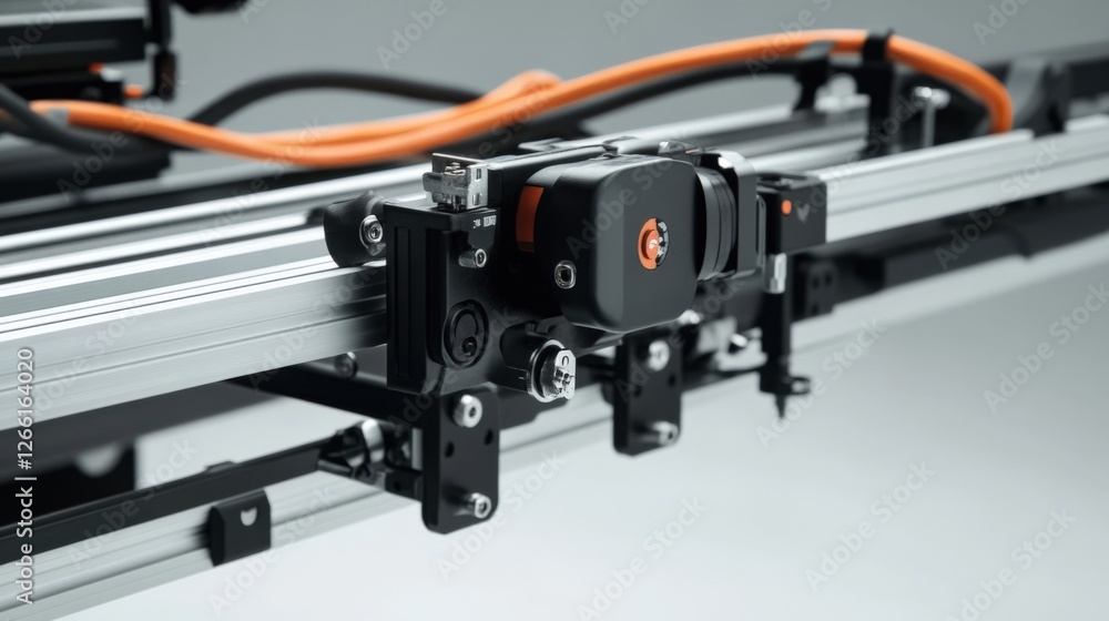 An image capturing the integration of the camera rig mounted on the dolly focusing on the adjustable brackets and locking mechanisms ensuring secure placement with wires tidily managed An image capturing the integration of the camera rig mounted on the dolly focusing on the adjustable brackets and locking mechanisms ensuring secure placement with wires tidily managed