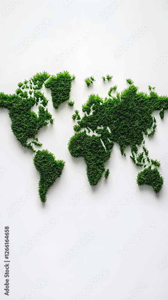 Grass World Map on White Background