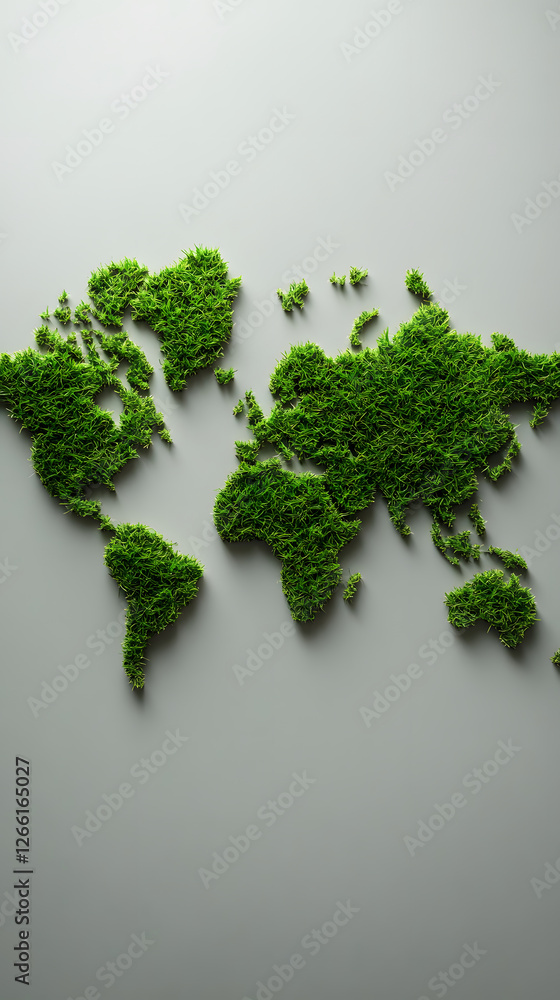 Grass World Map on Gray Background Grass World Map on Gray Background