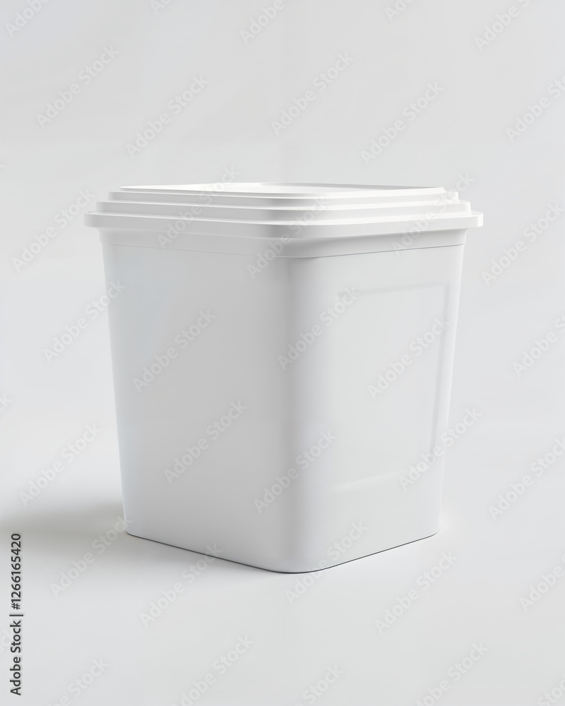 Square white container with lid for storage in minimalistic setting Square white container with lid for storage in minimalistic setting