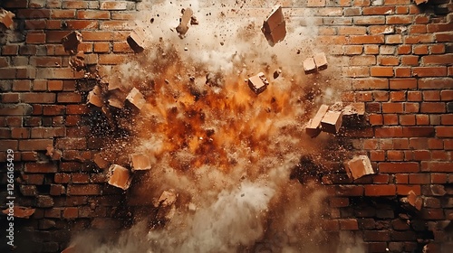 Brick Wall Explosion: A Powerful Image of Destruction and Chaos